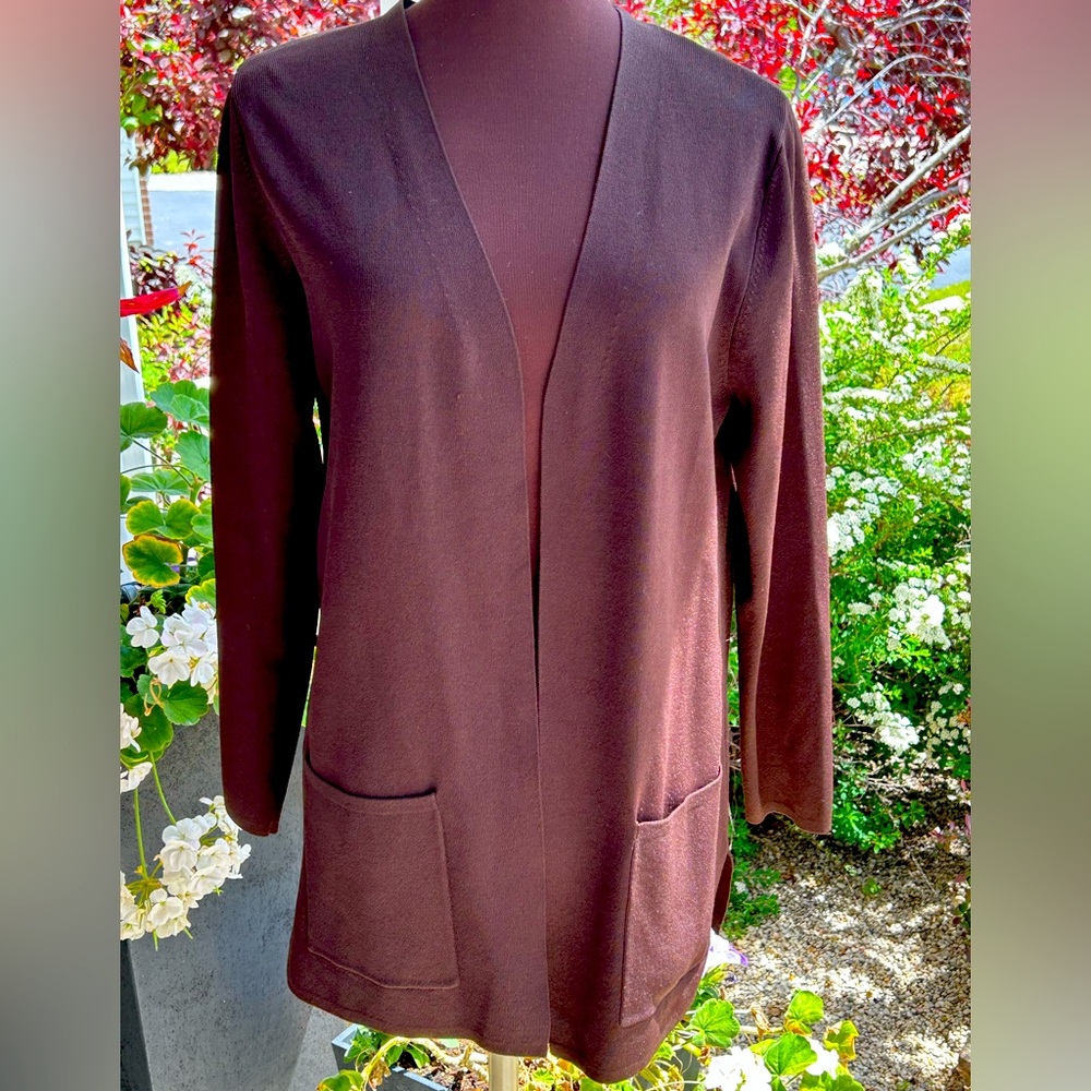 COUNTRY SHOP sS rich brown cardigan-V neck-open-viscose blend-Pockets-looks NEW
